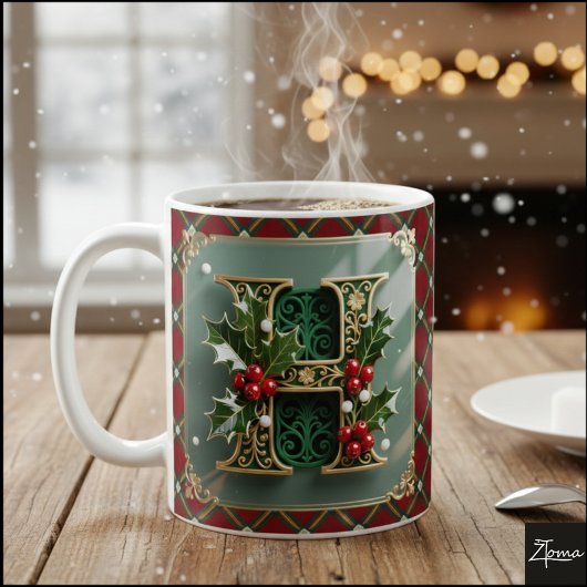 Elegant Gold Holly Christmas Initial Letter H Koffiemok
