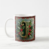 Elegant Gold Holly Christmas Initial Letter J Koffiemok (Links)
