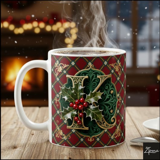 Elegant Gold Holly Christmas Initial Letter K Koffiemok