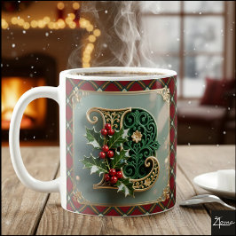 Elegant Gold Holly Christmas Initial Letter L Koffiemok