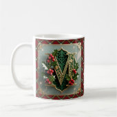 Elegant Gold Holly Christmas Initial Letter M Koffiemok (Links)