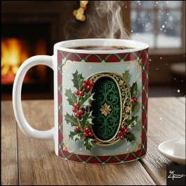 Elegant Gold Holly Christmas Initial Letter O Koffiemok