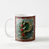 Elegant Gold Holly Christmas Initial Letter P Koffiemok (Links)