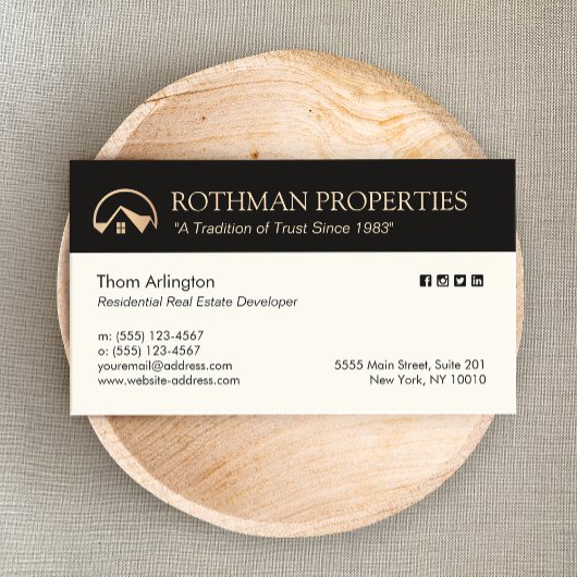 Elegant Gold Home Logo Real Estate Developer Visitekaartje