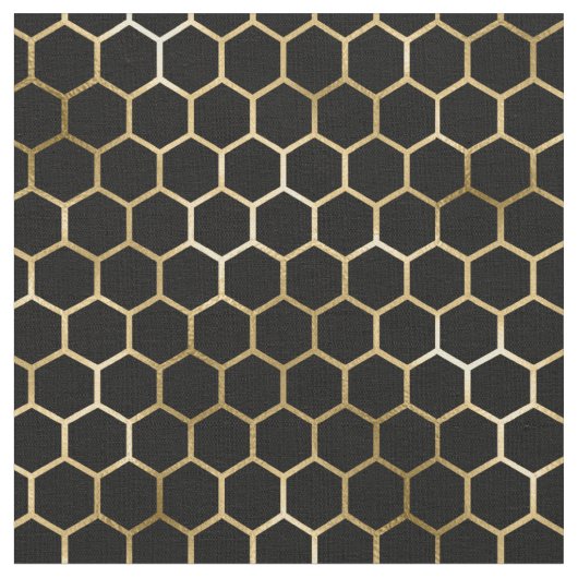 Elegant Gold Honeycomb Black Pattern Stof (Close Up)