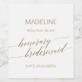 Elegant Gold Honorary Bridesmaid-voorstel Wijn Etiket (Enkel label)