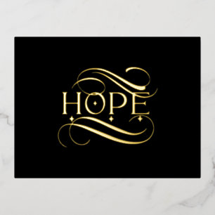 Elegant Gold Hope Calligraphy Script on Black Folie Feestdagen Briefkaart