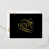 Elegant Gold Hope Calligraphy Script on Black Folie Feestdagen Briefkaart (Voorkant / Achterkant)
