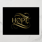 Elegant Gold Hope Calligraphy Script on Black Folie Feestdagen Briefkaart (Voorkant)