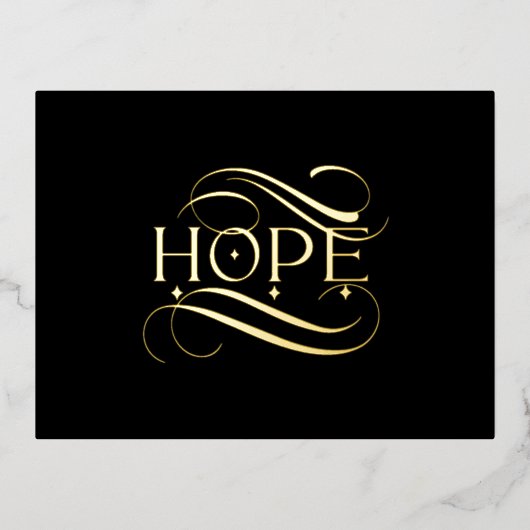 Elegant Gold Hope Calligraphy Script on Black Folie Feestdagen Briefkaart (Voorkant)