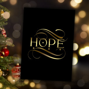 Elegant Gold Hope Calligraphy Script on Black Folie Feestdagenkaart