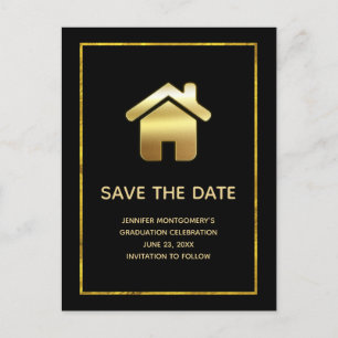 Elegant Gold House Icon Real Estate Save the Date Uitnodiging Briefkaart