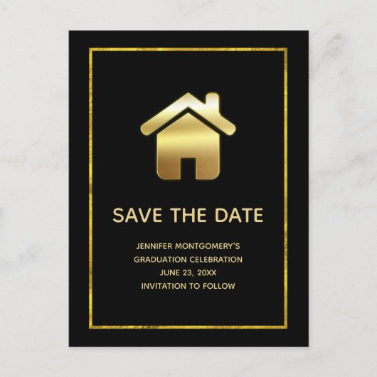 Elegant Gold House Icon Real Estate Save the Date Uitnodiging Briefkaart (Voorkant)