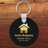 Elegant Gold House Symbol Real Estate Business Sleutelhanger (Achterkant)