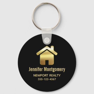 Elegant Gold House Symbol Real Estate Business Sleutelhanger