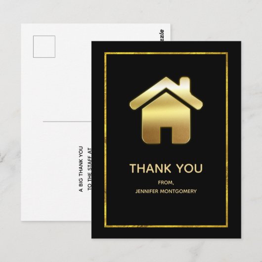 Elegant Gold House Symbol Real Estate Dank u wel Briefkaart (Voorkant / Achterkant)