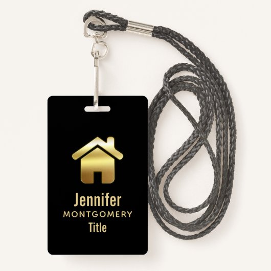 Elegant Gold House Symbol Real Estate Design Badge (Voorkant met draagriem)