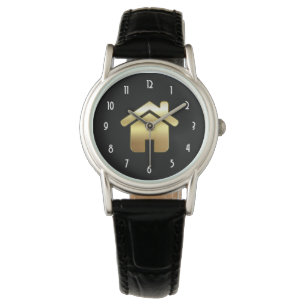 Elegant Gold House Symbol Real Estate Design Horloge