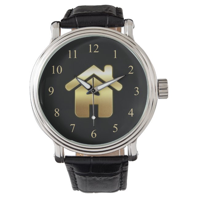 Elegant Gold House Symbol Real Estate Design Horloge (Voorkant)