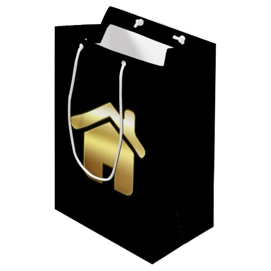 Elegant Gold House Symbol Real Estate Design Medium Cadeauzakje (Voorkant Gekanteld)