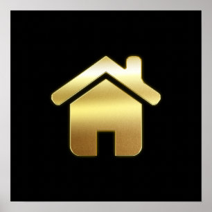 Elegant Gold House Symbol Real Estate Design Poster