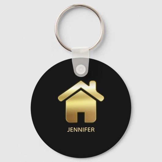 Elegant Gold House Symbol Real Estate Design Sleutelhanger (Voorkant)