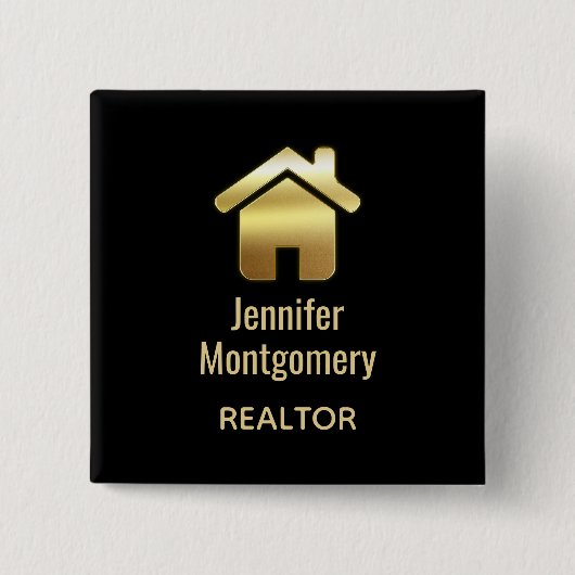 Elegant Gold House Symbol Real Estate Design Vierkante Button 5,1 Cm (Voorkant)