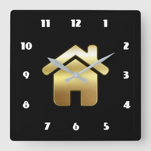 Elegant Gold House Symbol Real Estate Design Vierkante Klok (Voorkant)