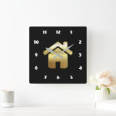 Elegant Gold House Symbol Real Estate Design Vierkante Klok (Huis)