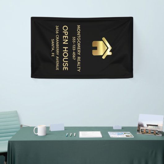 Elegant Gold House Symbol Real Estate Open House Spandoek (Beurs)