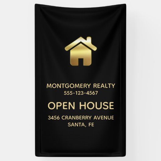 Elegant Gold House Symbol Real Estate Open House Spandoek (Verticaal)