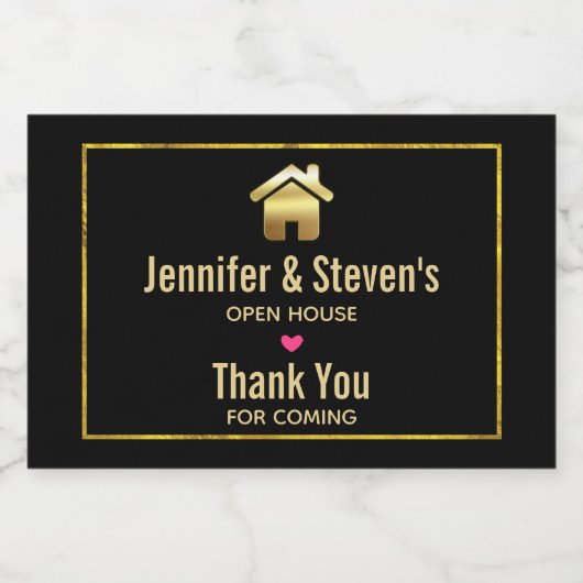 Elegant Gold House Symbol Real Estate Open House Sparkling Wijnetiket (Enkel label)