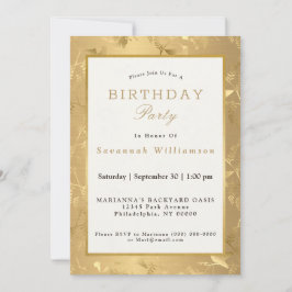 Elegant Gold Hummingbird Glam Birthday Party Kaart