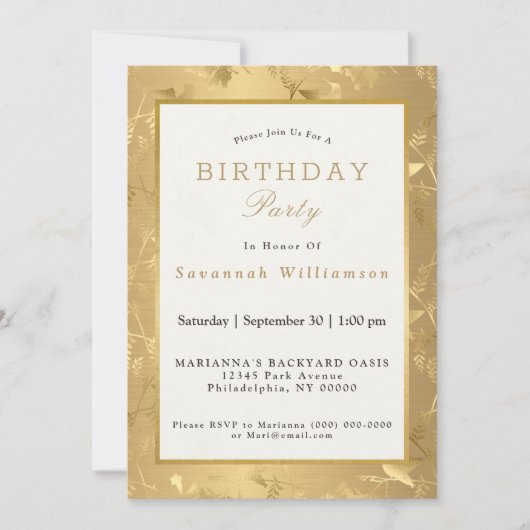 Elegant Gold Hummingbird Glam Birthday Party Kaart (Voorkant)
