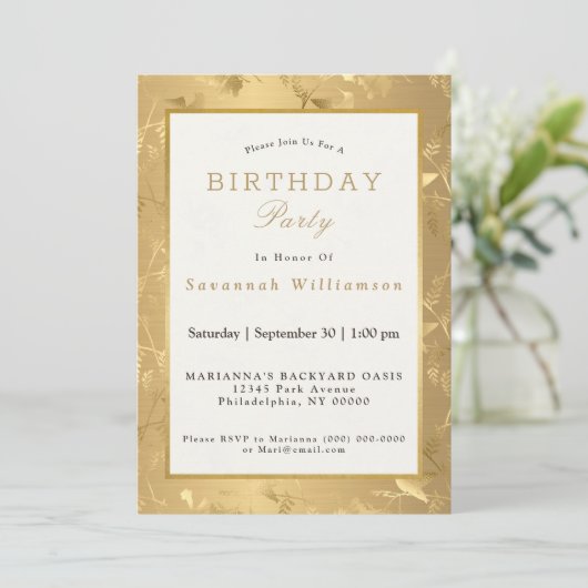 Elegant Gold Hummingbird Glam Birthday Party Kaart (Staand voorkant)