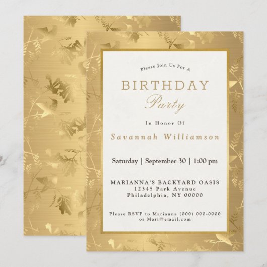 Elegant Gold Hummingbird Glam Birthday Party Kaart (Voorkant / Achterkant)