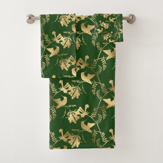 Elegant Gold Hummingbird Glam Green Bad Handdoek (Insitu)