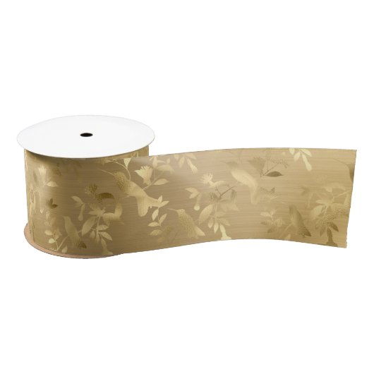 Elegant Gold Hummingbird Satin Ribbon Satijnen Lint (Spoel)