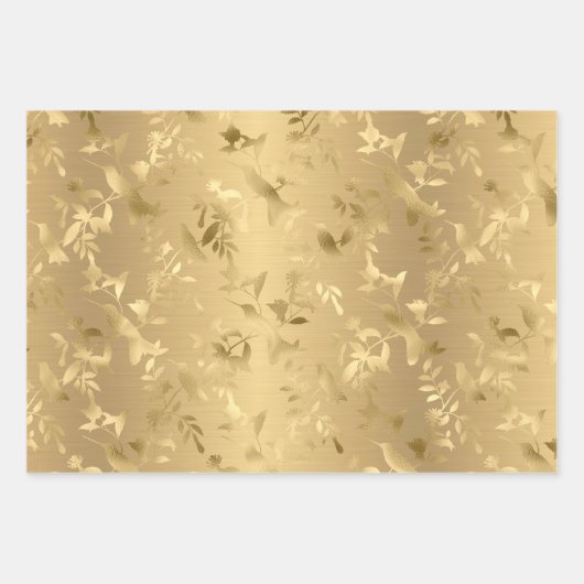 Elegant Gold Hummingbird Wrapping Paper Sheets (Voorkant 2)