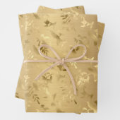 Elegant Gold Hummingbird Wrapping Paper Sheets (In situ)