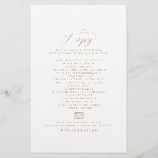Elegant Gold I Spy Weduwfoto Scavenger Hunt Flyer (Voorkant)
