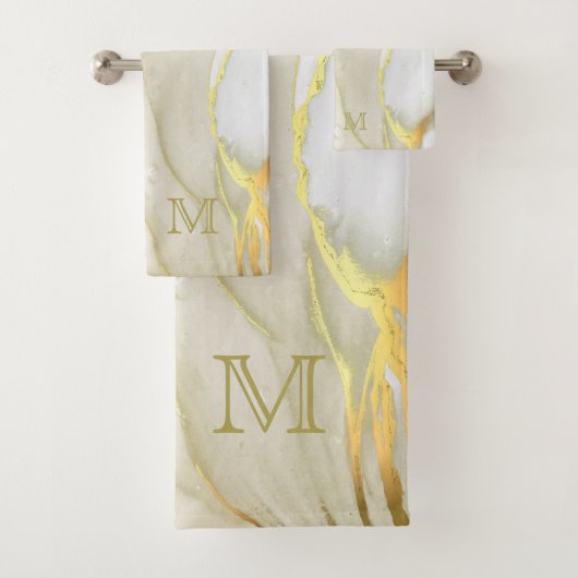 Elegant Gold Ink Abstract Patroonmonogram Bad Handdoek (Insitu)