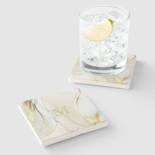 Elegant Gold Ink Abstract Patroonmonogram Stenen Onderzetter (Zijkant)