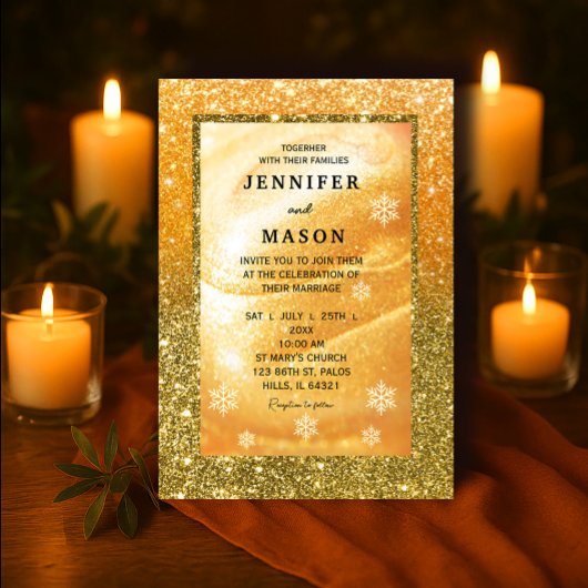 Elegant Gold invitation | Glitter and Pearl Kaart
