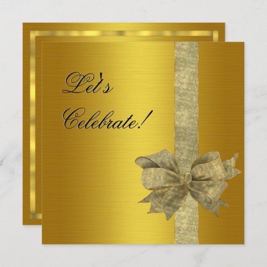 Elegant Gold Invitation met Bow Kaart (Voorkant / Achterkant)