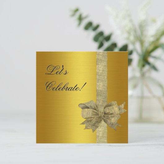 Elegant Gold Invitation met Bow Kaart (Staand voorkant)
