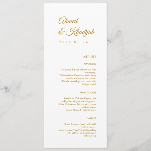 Elegant Gold Islamic Wedding Menu Card Flat Menu (Voorkant)