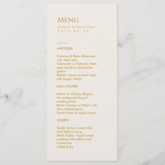 Elegant Gold Islamic Wedding Menu Card Flat Menu (Voorkant)
