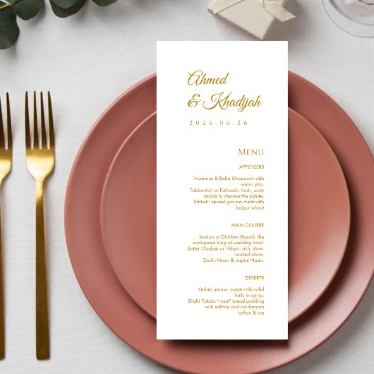 Elegant Gold Islamic Wedding Menu Card Flat Menu