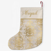 Elegant Gold Ivory Damask op persoonlijke titel Kleine Kerstsok (Achterkant)